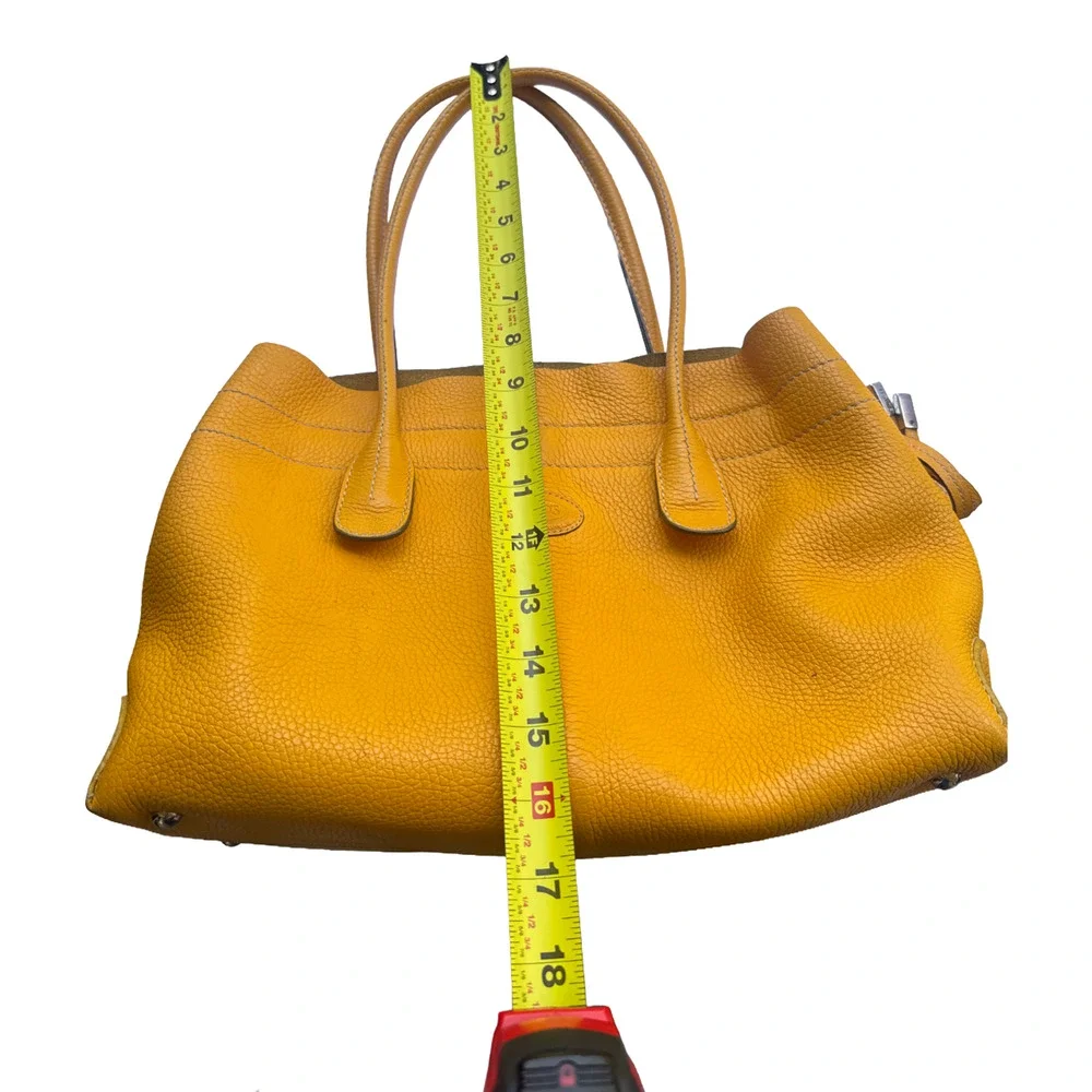 TODS D-Bag Tote Shoulder Bag Yellow Pebbled Leather Medium Shopper Satchel Italy